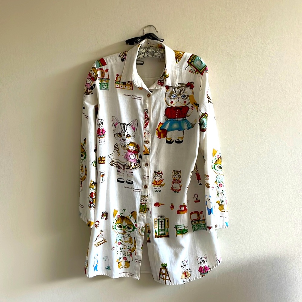 Kooky cat print shirt dress